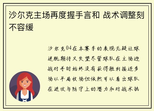 沙尔克主场再度握手言和 战术调整刻不容缓