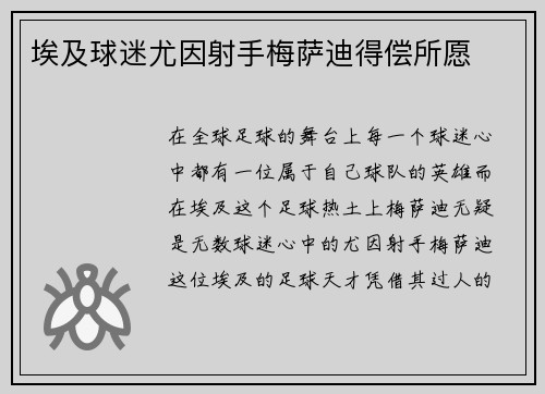 埃及球迷尤因射手梅萨迪得偿所愿