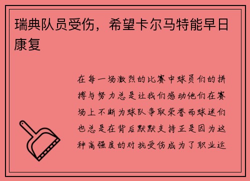 瑞典队员受伤，希望卡尔马特能早日康复