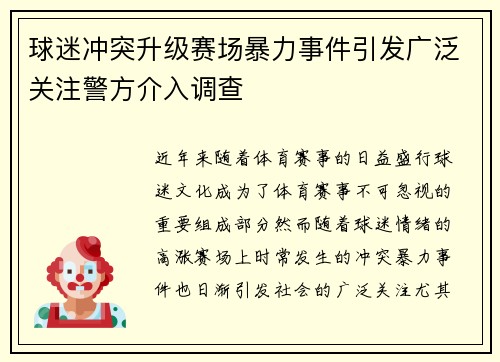 球迷冲突升级赛场暴力事件引发广泛关注警方介入调查